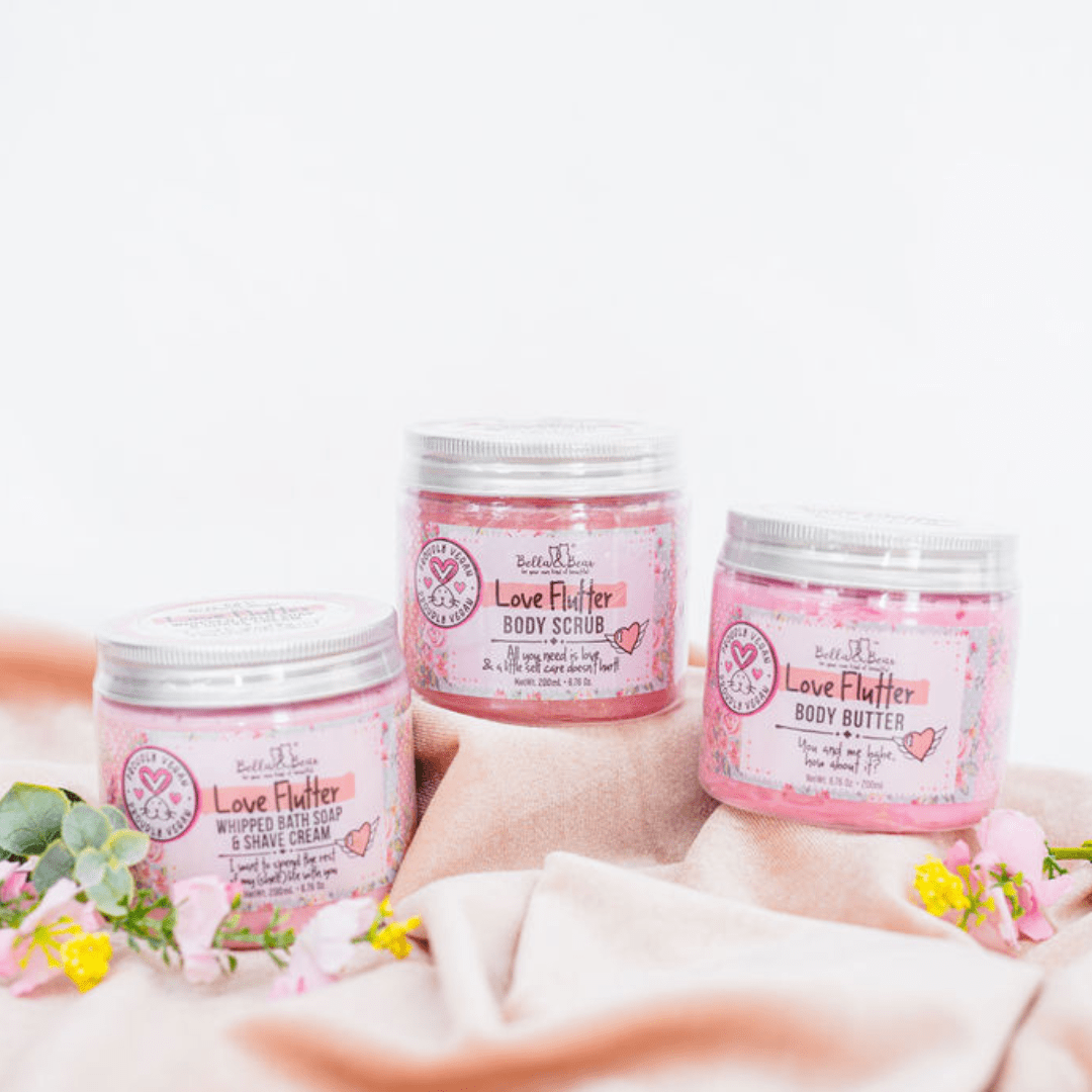 Bella and Bear Bath & Body Care Love Flutter Gift Set | Body Scrub | Bath Soap | Body Butter - Valentines Gift Set