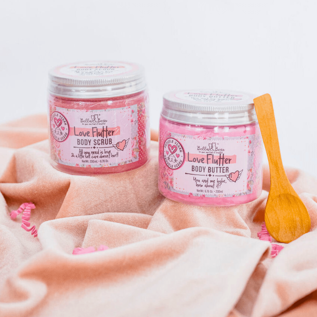 Bella and Bear Bath & Body Care Love Flutter Gift Set | Body Scrub | Body Butter | Valentines Gift