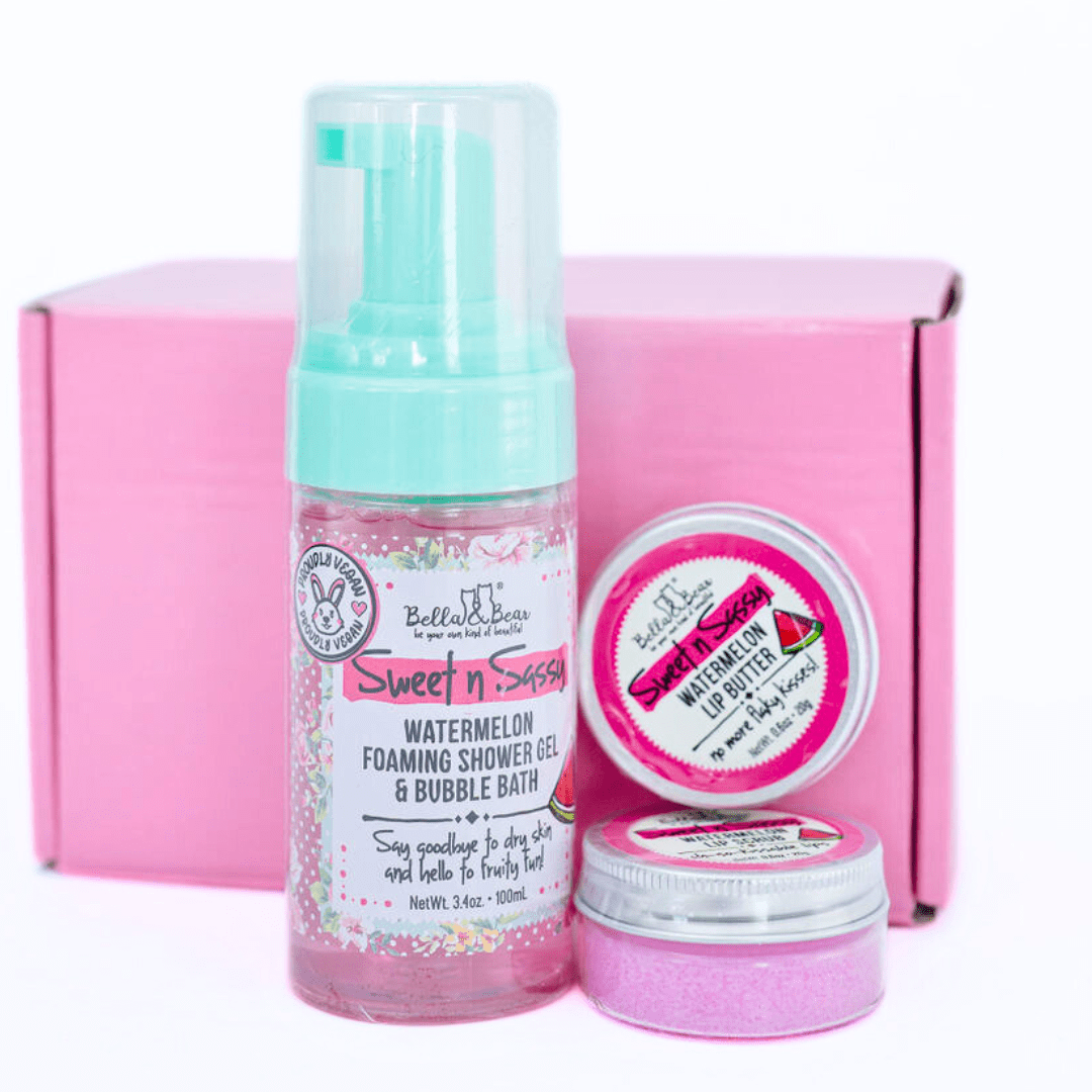 Bella and Bear Bath & Body Care Sweet 'n' Sassy Mini Bath & Body Gift Set with Foaming Shower Gel & Lip Set