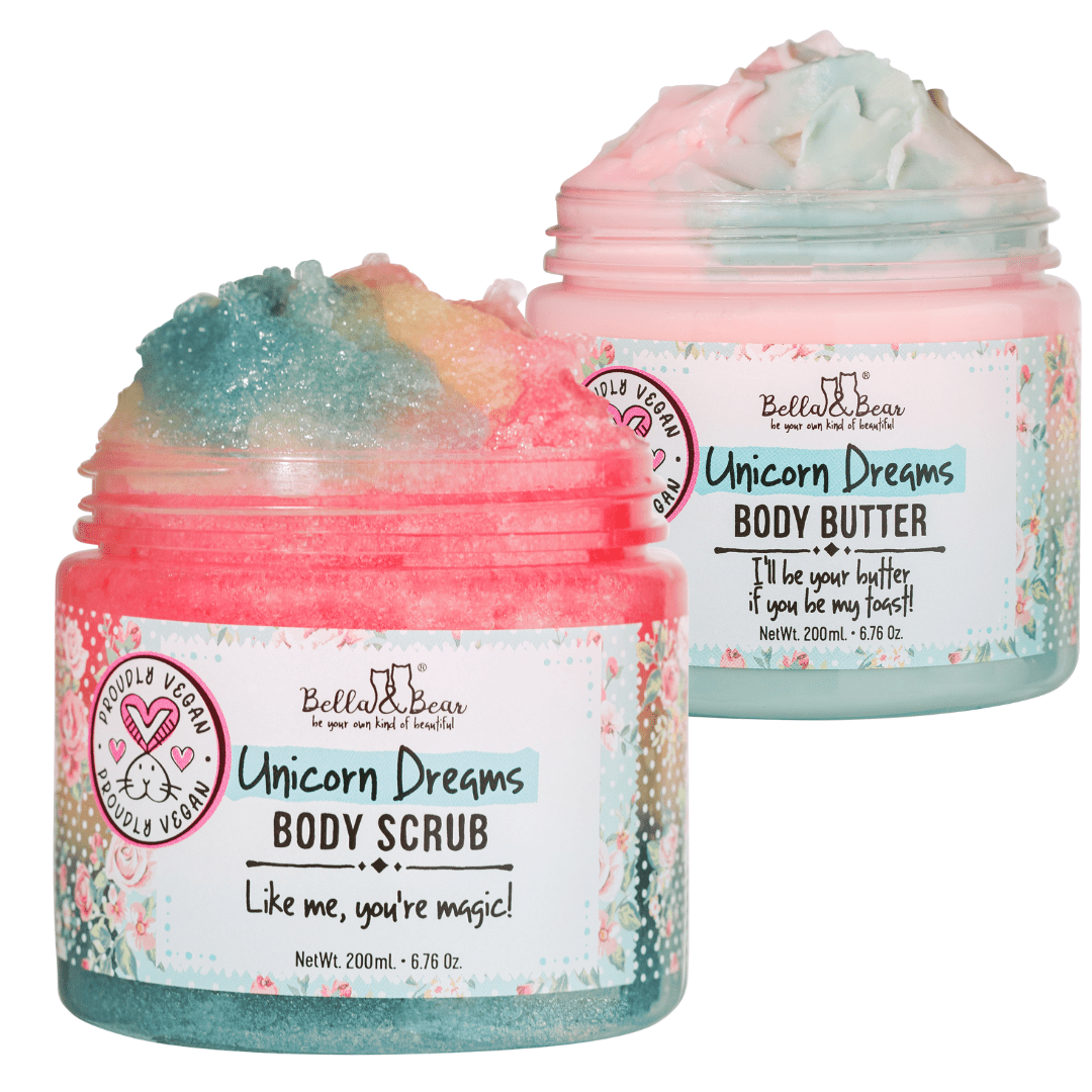 Bella and Bear Bath & Body Care Unicorn Gift Set - 3-in-1 Body Scrub & Body Butter