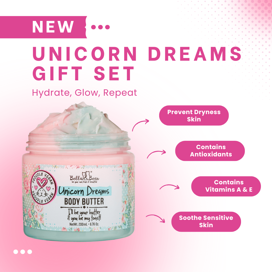 Bella and Bear Bath & Body Care Unicorn Gift Set - 3-in-1 Body Scrub & Body Butter