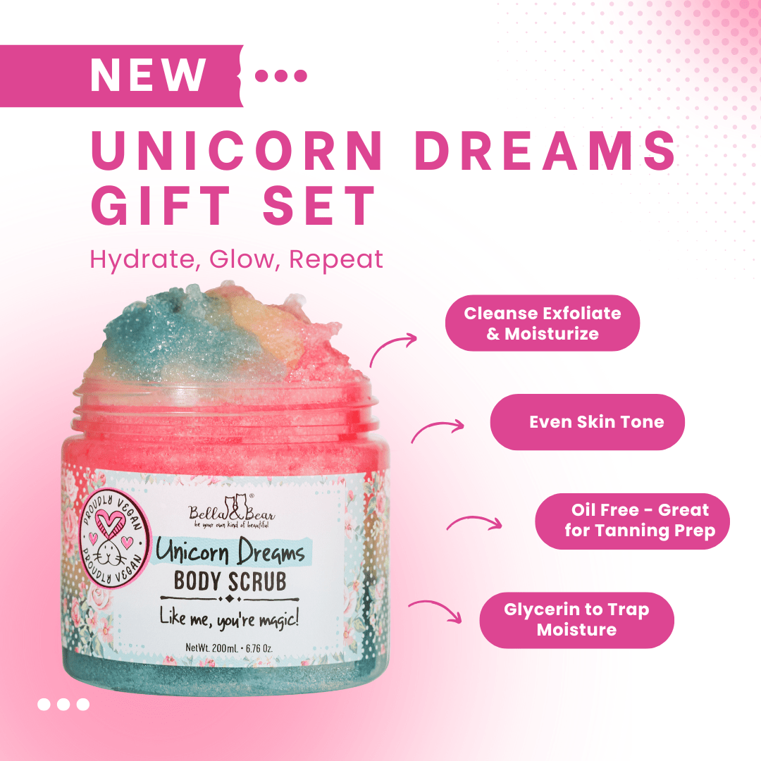 Bella and Bear Bath & Body Care Unicorn Gift Set - 3-in-1 Body Scrub & Body Butter