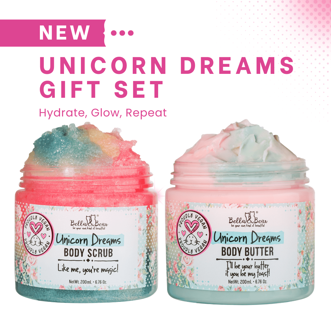 Bella and Bear Bath & Body Care Unicorn Gift Set - 3-in-1 Body Scrub & Body Butter