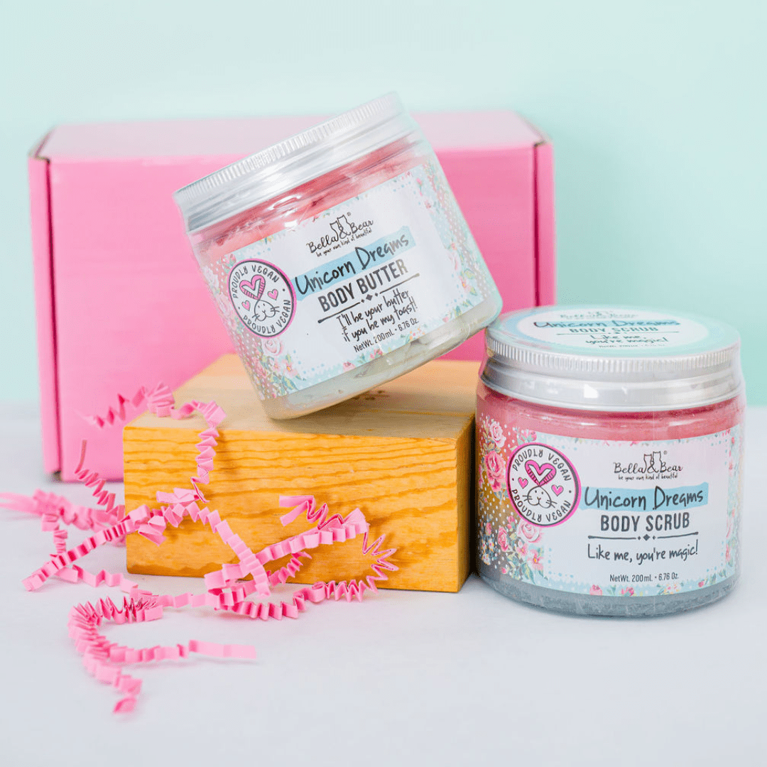 Bella and Bear Bath & Body Care Unicorn Gift Set - 3-in-1 Body Scrub & Body Butter