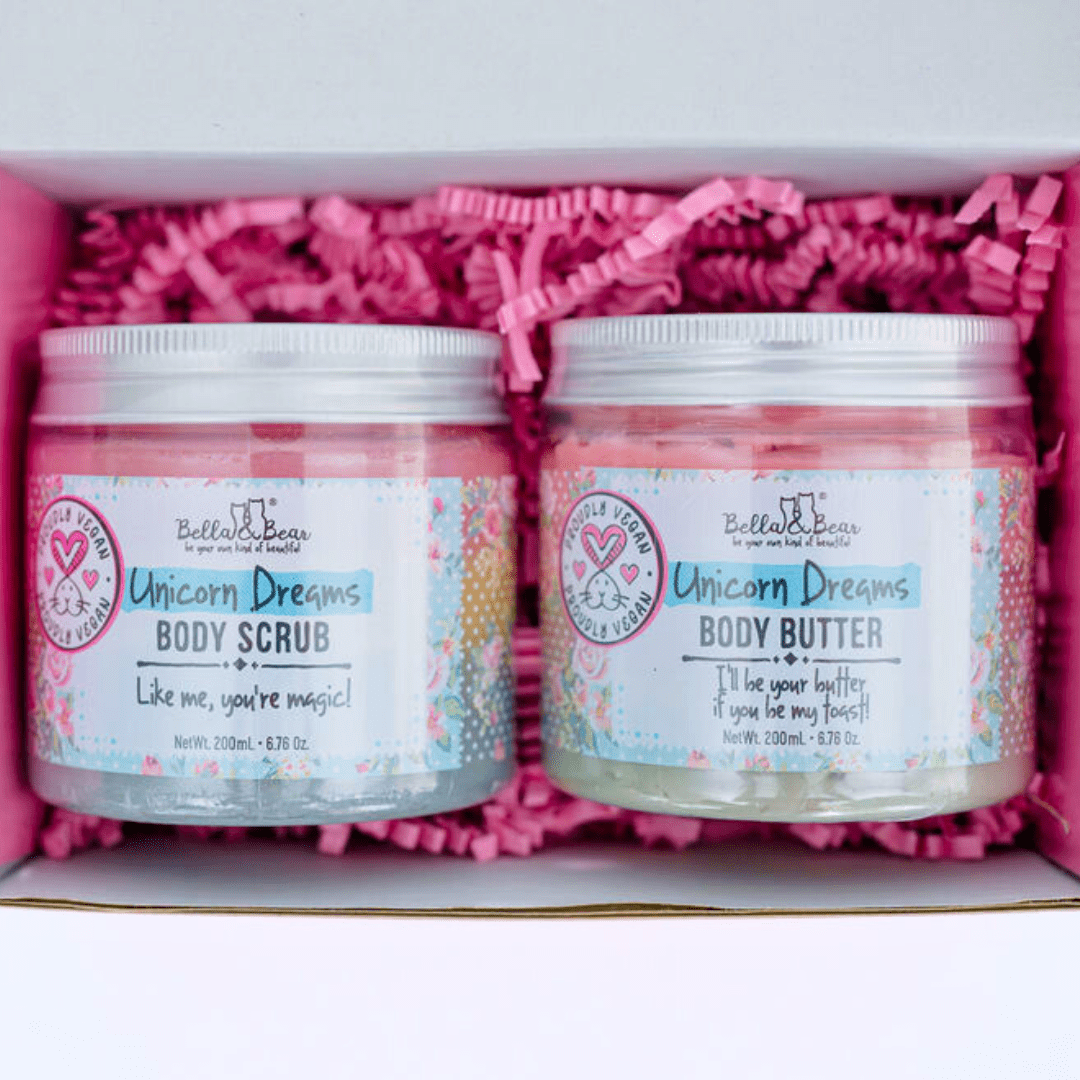 Bella and Bear Bath & Body Care Unicorn Gift Set - 3-in-1 Body Scrub & Body Butter