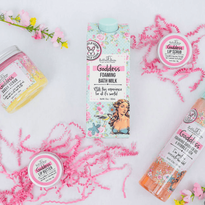 Bella and Bear Bath & Body Care Goddess Gift Set with 2 in 1 Foaming Shower Gel & Bubble Bath, Foaming Bath Milk, Body Scrub & Lip Care Set – Tropical Scent