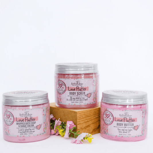 Bella and Bear Bath & Body Care Love Flutter Gift Set | Body Scrub | Bath Soap | Body Butter - Valentines Gift Set