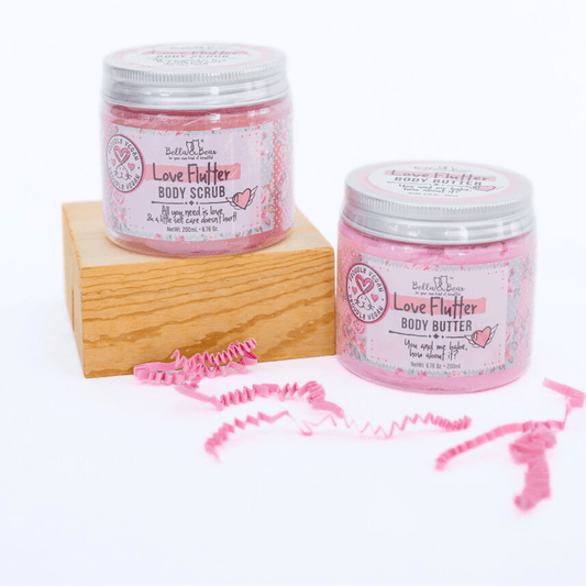 Bella and Bear Bath & Body Care Love Flutter Gift Set | Body Scrub | Body Butter | Valentines Gift