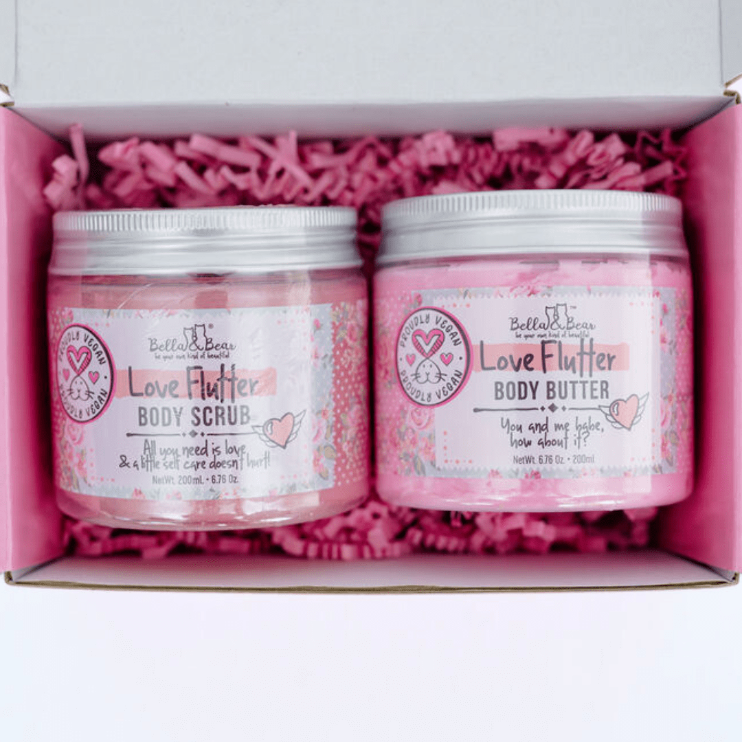 Bella and Bear Bath & Body Care Love Flutter Gift Set | Body Scrub | Body Butter | Valentines Gift