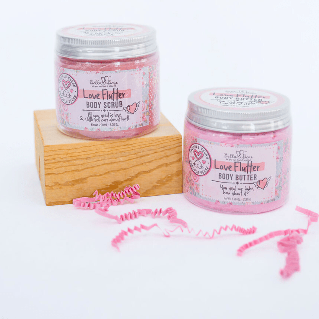 Bella and Bear Bath & Body Care Love Flutter Gift Set | Body Scrub | Body Butter | Valentines Gift