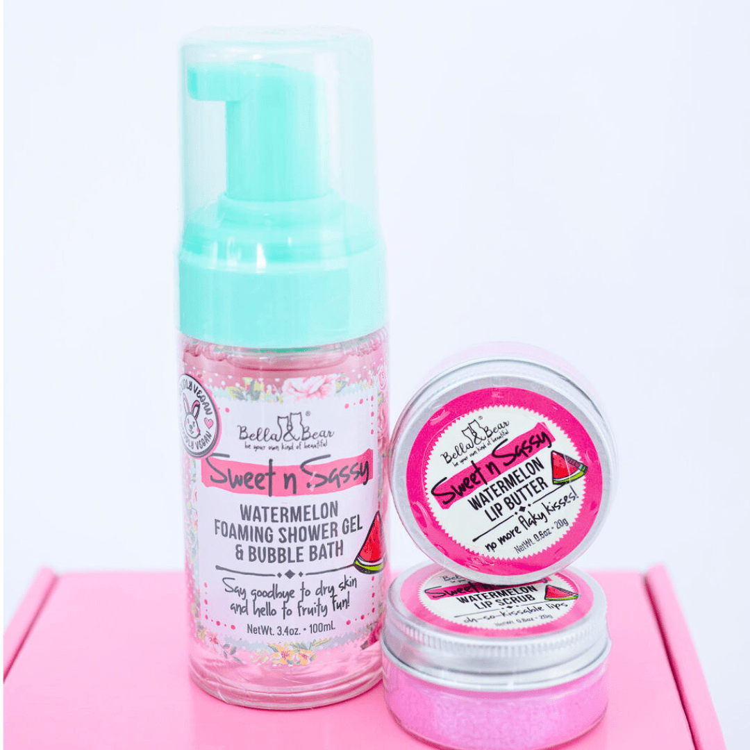 Bella and Bear Bath & Body Care Sweet 'n' Sassy Mini Bath & Body Gift Set with Foaming Shower Gel & Lip Set