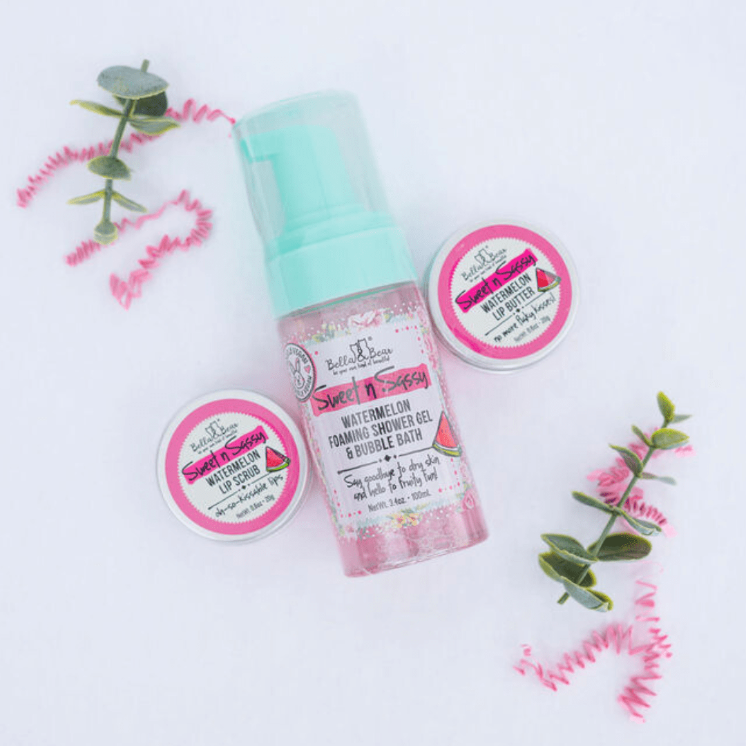 Bella and Bear Bath & Body Care Sweet 'n' Sassy Mini Bath & Body Gift Set with Foaming Shower Gel & Lip Set