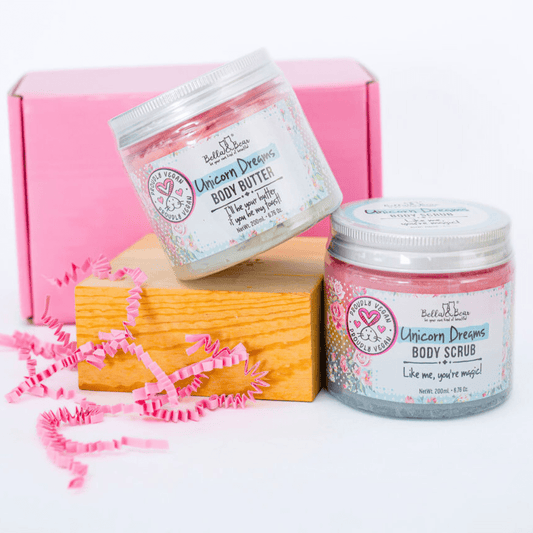 Bella and Bear Bath & Body Care Unicorn Gift Set - 3-in-1 Body Scrub &  Body Butter