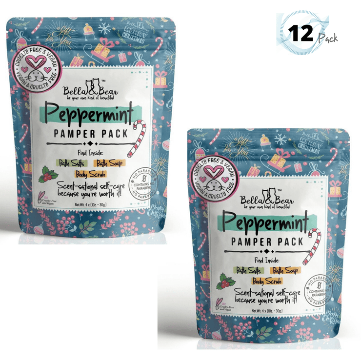 Bella and Bear Bath & Body Care 3 x 1oz Peppermint Pamper Pack - Holiday Edition X 12 - C